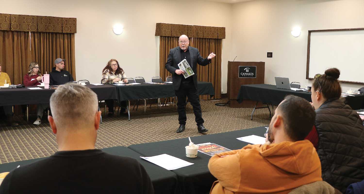 Moosomin-Montmartre MLA Kevin Weedmark giving an update to Chamber members at the meeting on Tuesday.