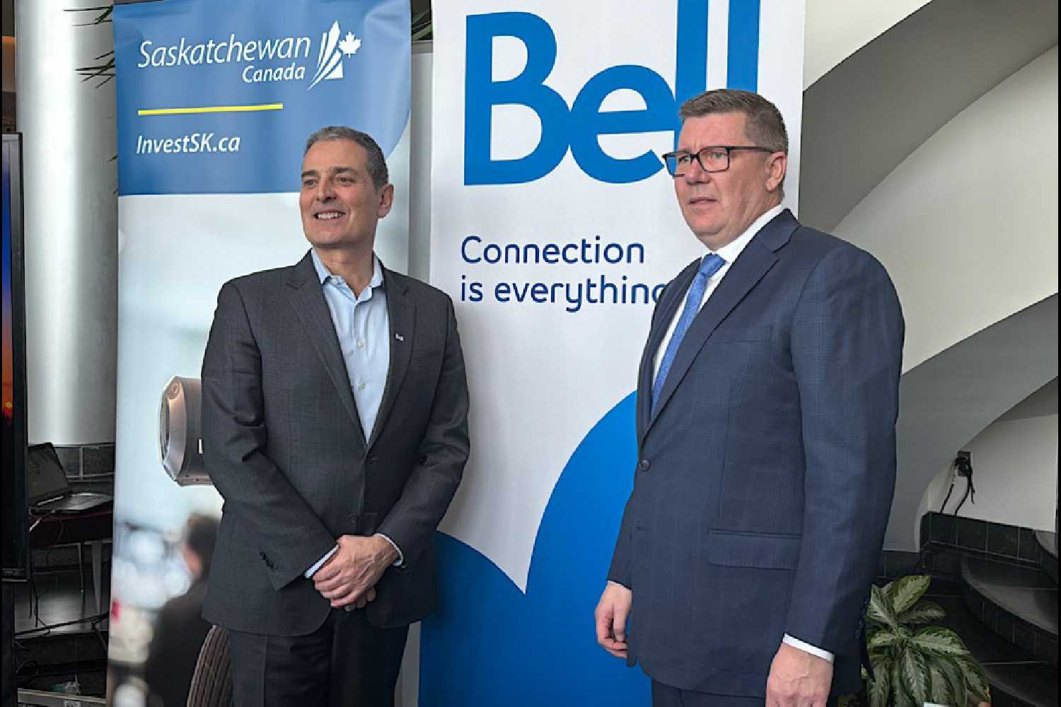  Bell Canada CEO Mirko Bibic and Premier Scott Moe at AI data centre announcement in Regina.