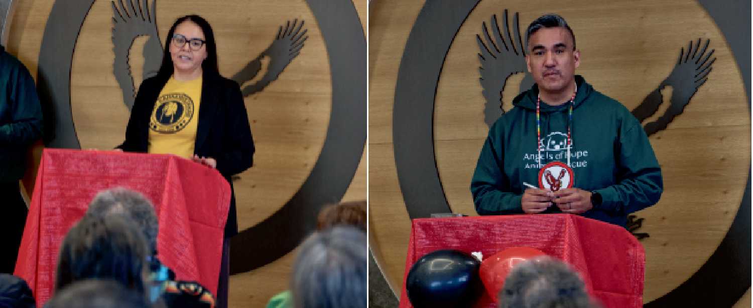 Director of Operations, Vida McArthur, explains some of the main points of the safety plan in place. Chief Evan Taypotat is excited that $133.6 million in Cows and Plows dollars are coming to Kahkewistahâw First Nation and the opportunity it brings to everyone.