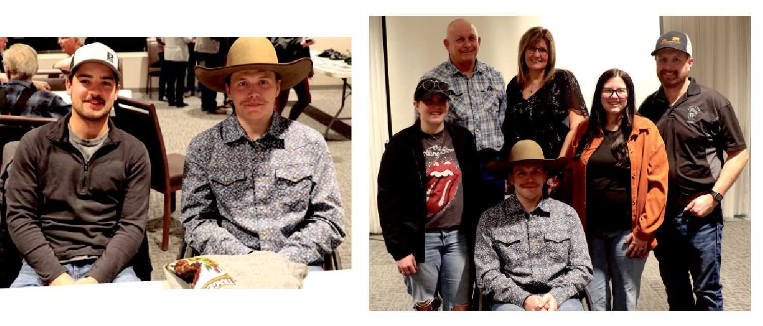 Left, Zayn Leslie and Levi Jamieson at the event. Zayn was with Levi when the accident occurred in 2020. Right - the Jamieson family from Moosomin. From left to right: Cheyenne, Darcy, Diane, Levi, Rylee, and Tyson.
